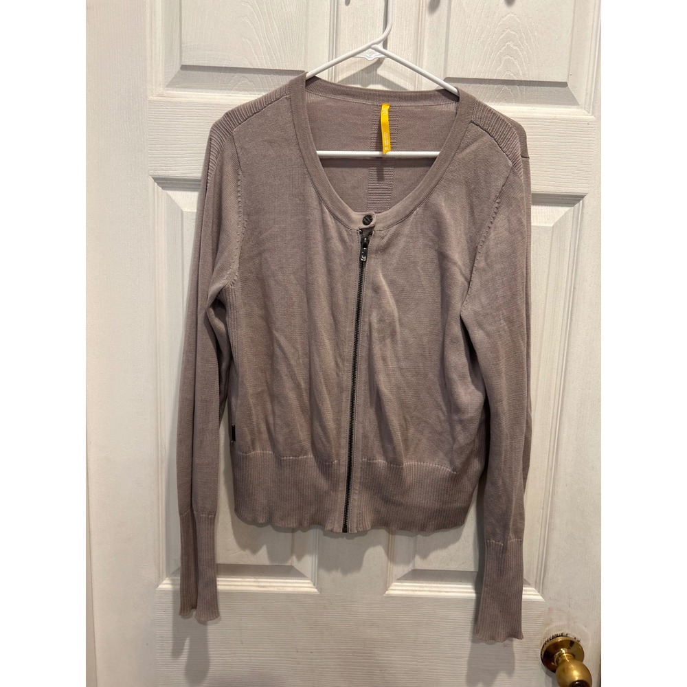 Lole Womens XL Beige Taupe Cotton Lyocell Full Zip‎ Knit Cardigan Sweater Earthy